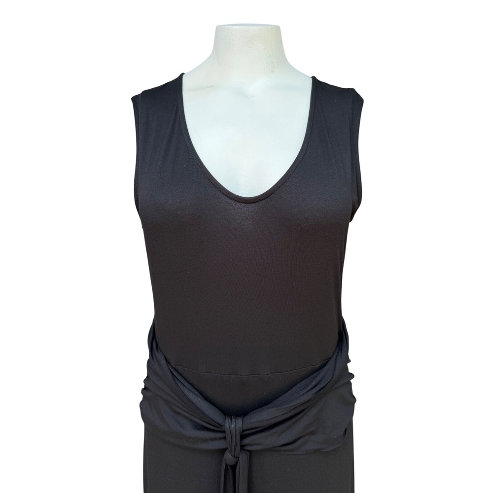 Vintage Karen Alexander Maxi Dress XL Black Tie Waist Sleeveless Stretch Knit